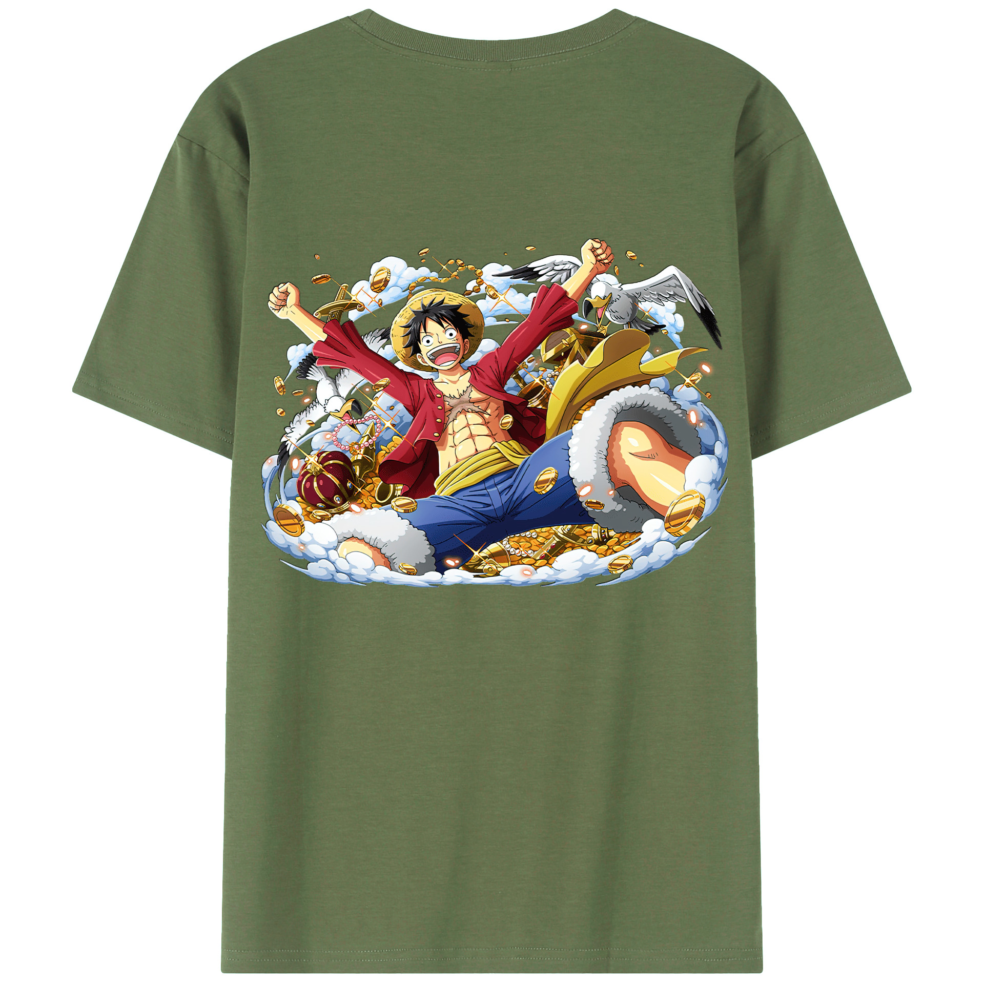 ワンピース モンキー・D・ルフィ ONE PIECE Monkey D. Luffy 綿100％ メンズ半袖Tシャツ（バックプリント） 通気性